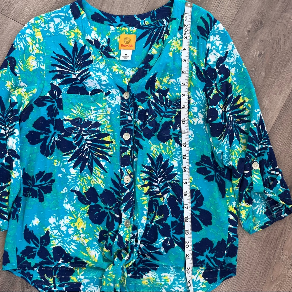 Ruby Rd Tie Front Button Up Tropical Printed Shir… - image 6